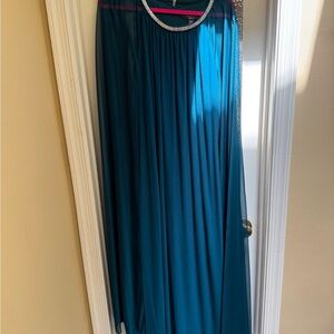 Teal Caped Formal Dress with Beaded Neckline
